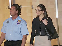 Office worker Anna Morna with glasses gets fucked by a security officer
