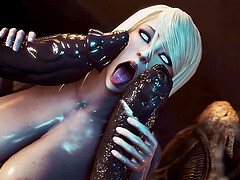 Nasty blonde milf called Samus Aran from Metroid gets fucked by aliens