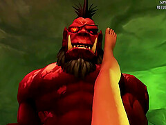 Nasty brunette Lara Croft from Tomb Raider taking big dick of Fel Orc
