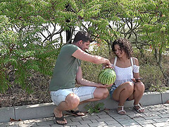 Adorable girlfriend Bunny Luv loves to have sex in the outdoors