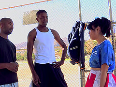 This asiatic teen is fucked hard for two black guys with big cock