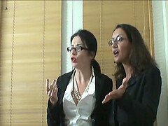 Naughty boss jerks off and makes his two secretaries finish him