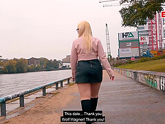 German chubby blonde teen Mariella Sun public pick up Casting