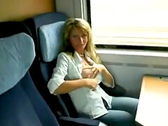 Horny blonde girlfriend has sex on the train