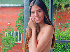 Skinny chick Mily Mendoza loves to travel with her trusty dildo