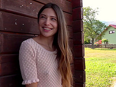 Cute amateur Talia Mint drops on her knees to blow a stranger