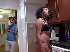 FUCK MY EBONY MILF IN THE KITCHEN AND CUM IN MOUHT