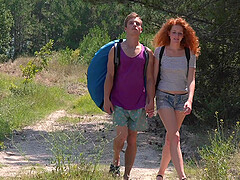 Wild outdoors fucking during camping with redhead Foxy Lee