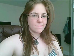 Fat teen in glasses masturbates on webcam