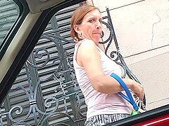 Man jerking off in the car on public
