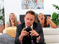 Emily Right and Gia Derza team up to have sex with one lucky guy