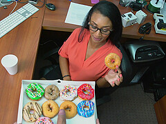 Naughty dude jerks off while Arianna Knight flashes her pussy