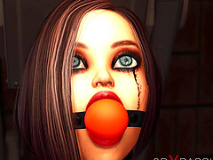 Lesbian fuck in jail! Ball gagged young woman gets fucked hard
