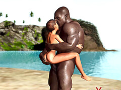 Hot sex on the beach! Big black man bangs a horny ebony on the savage island